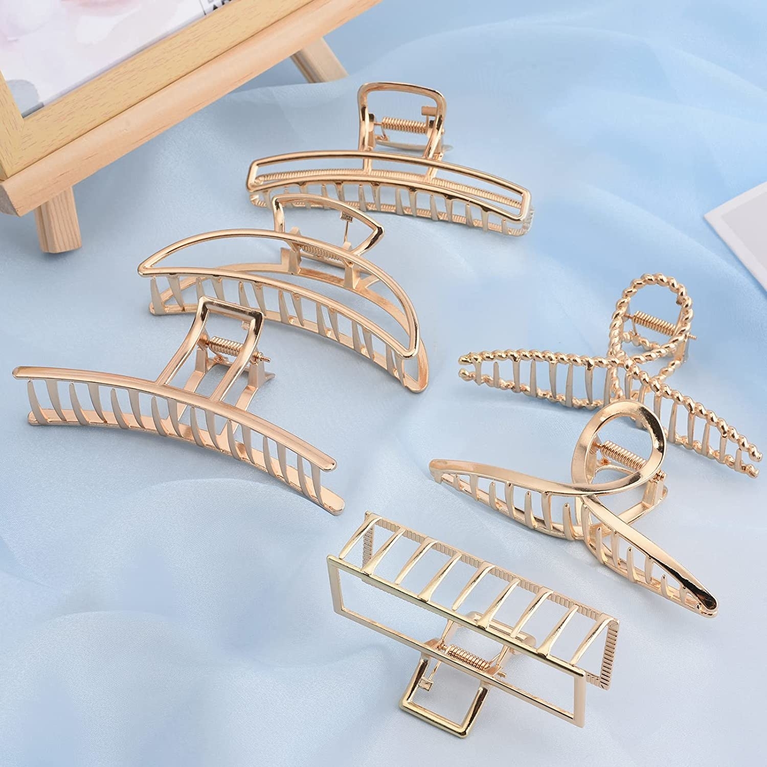set of six gold hair clips