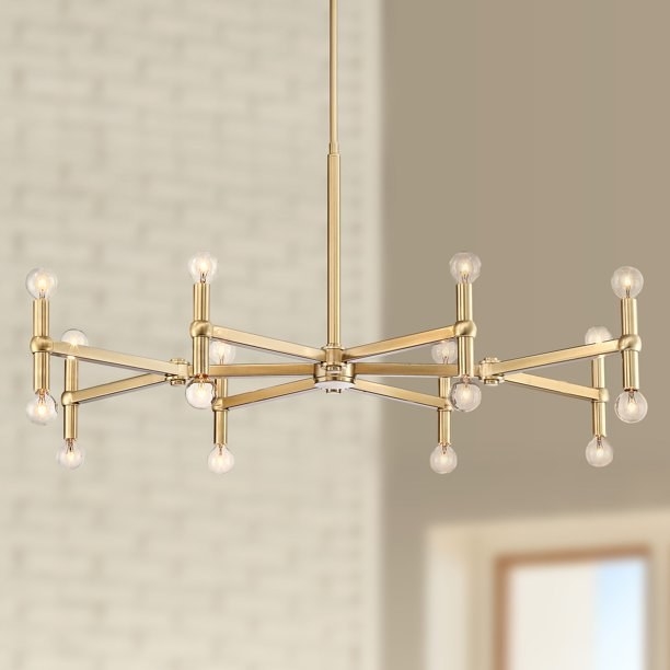 the modern-looking gold chandelier
