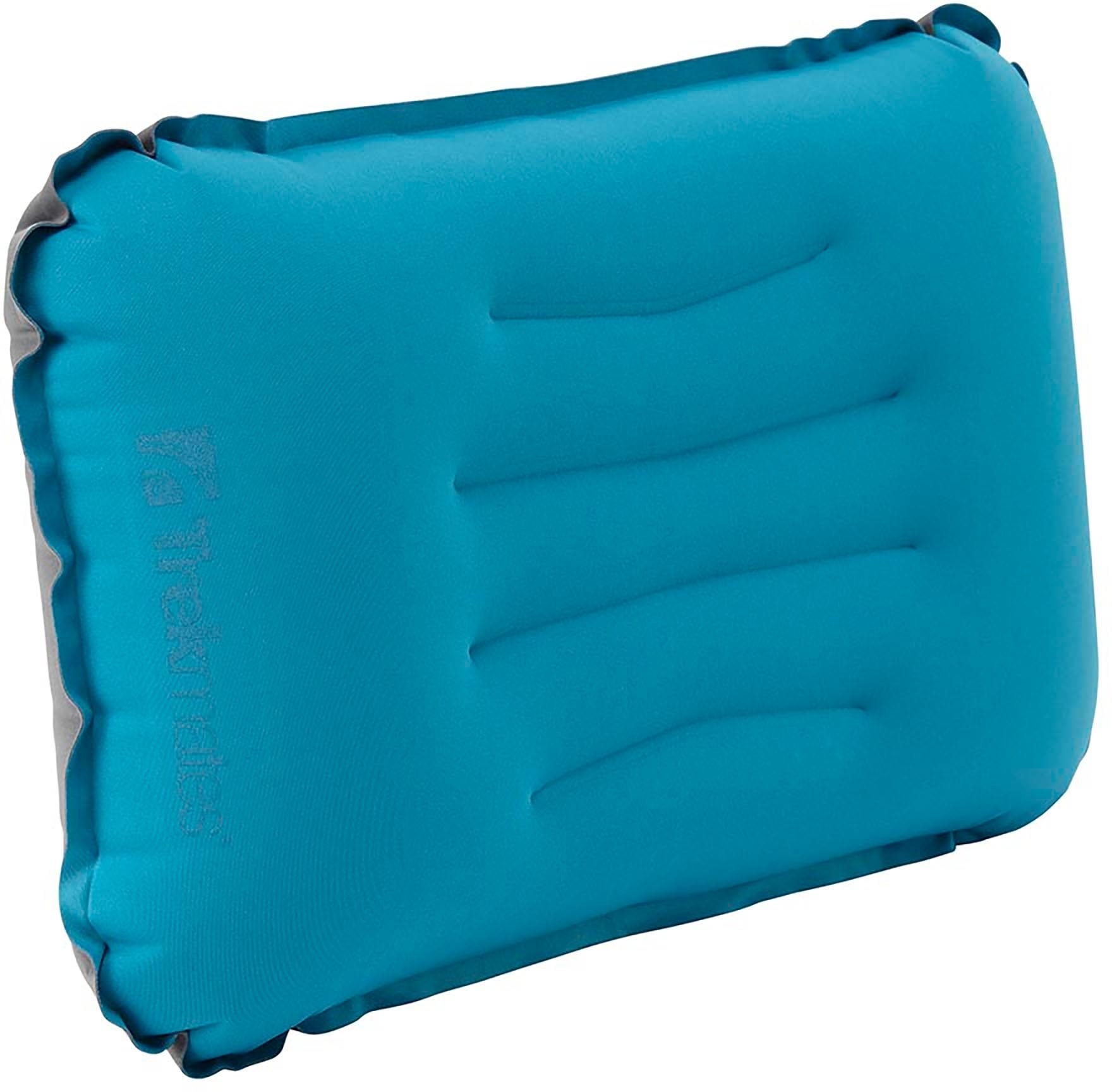 blue inflatable camping pillow