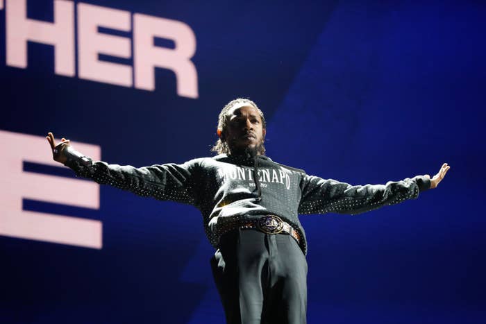 Kendrick Lamar performing at the 2018 Brit Awards.