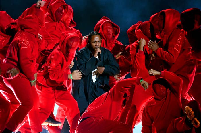 Kendrick Lamar performing at the 2018 Grammy Awards.