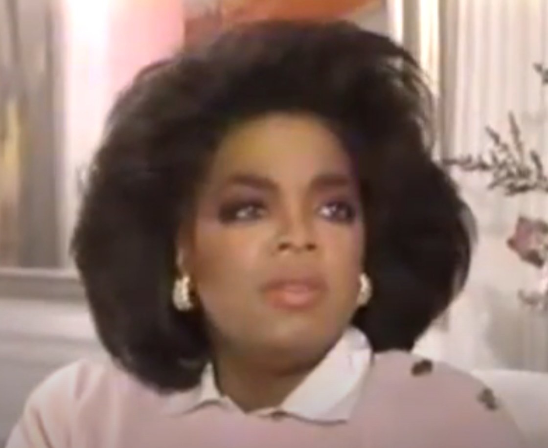 Oprah chats with Barbara Walters in 1988