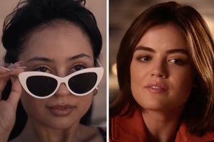 Maddy is on the left showing her sunglasses with Aria on the right