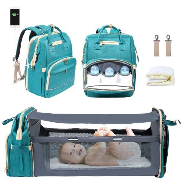 Diaper bag showing different ways it can be used