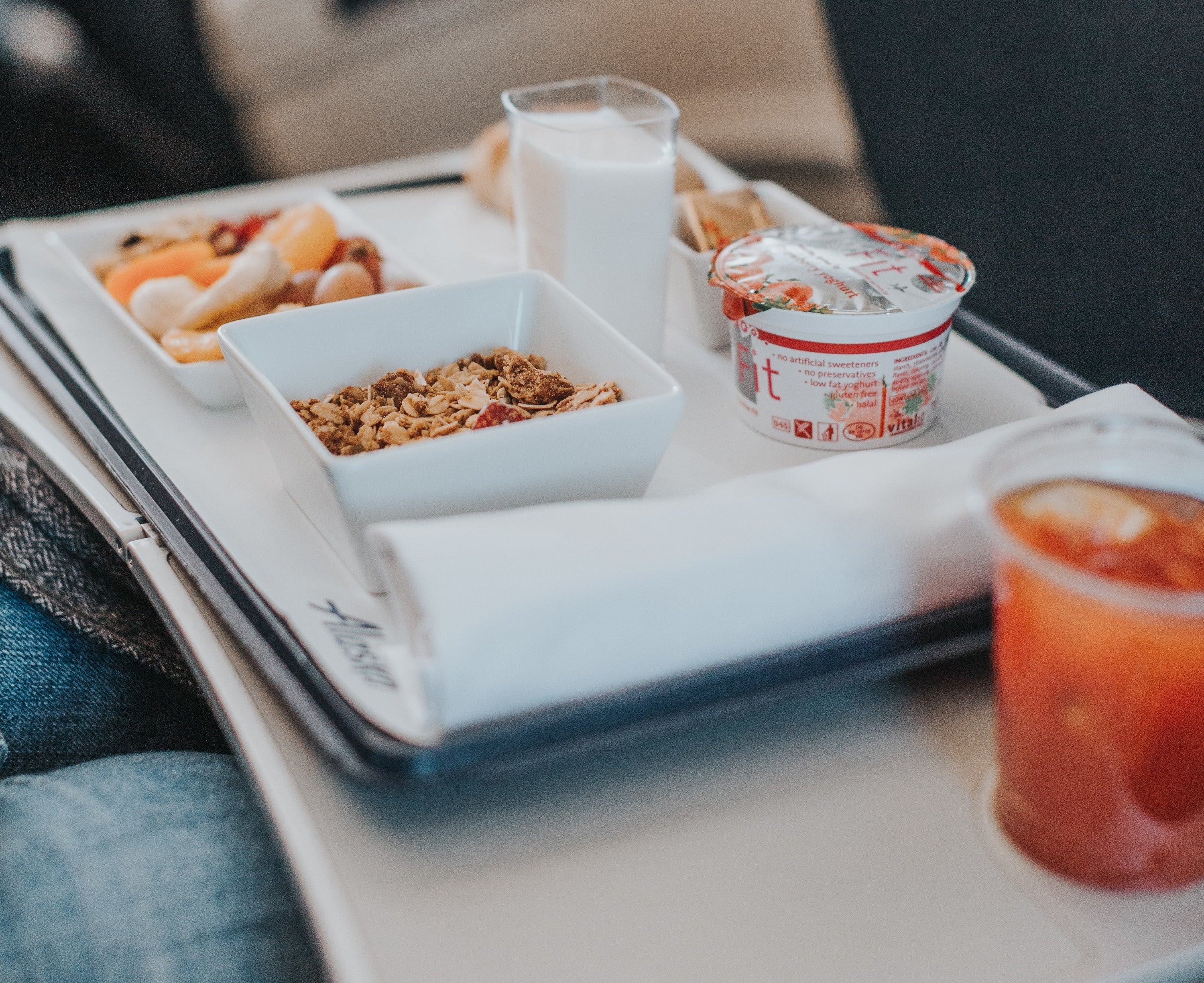 Food kept on a airplane tray