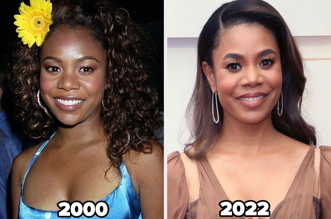 Regina Hall at the post-premiere party for &quot;Scary Movie&quot;  at Laura Belle in 2000 and on the right at the 94th Annual Academy Awards in 2022