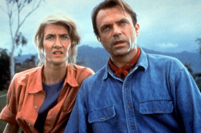 Laura Dern and Sam Neill as Ellie Sattler and Alan Grant in &quot;Jurassic Park&quot;