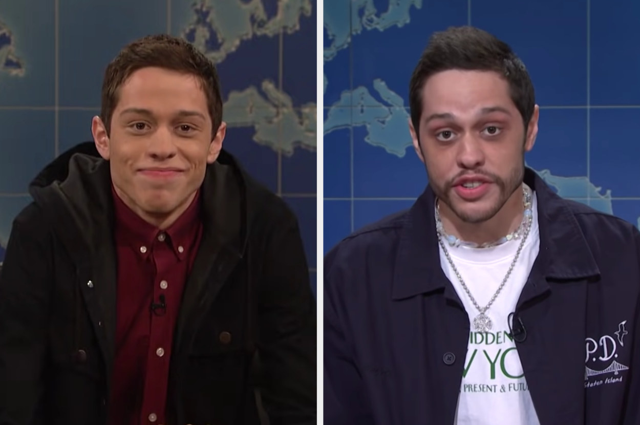 Side-by-side of Pete Davidson&#x27;s first and last times on Weekend Update on &quot;Saturday Night Live.&quot;