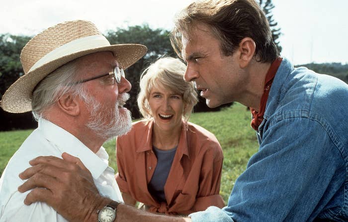 Richard Attenborough, Laura Dern, and Sam Neill in &quot;Jurassic Park&quot;