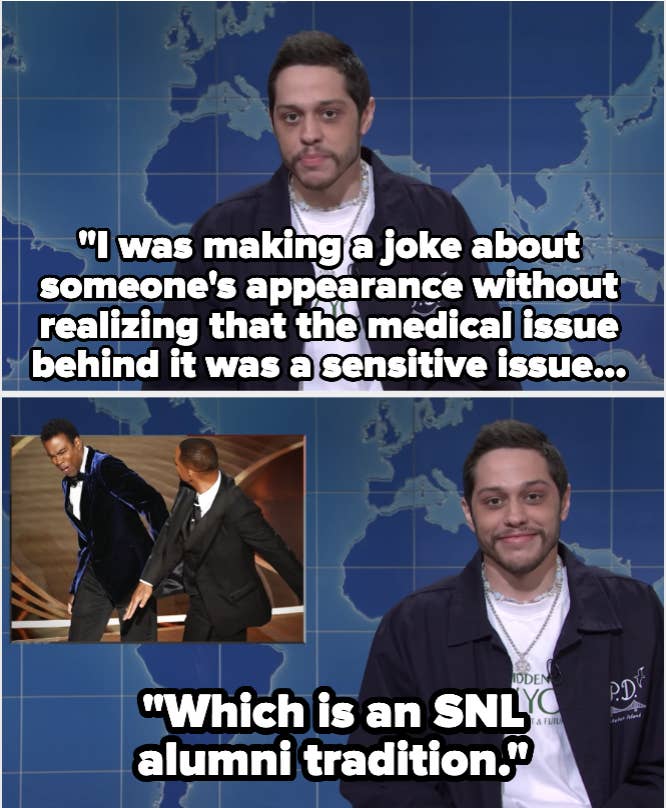 Pete Davidson saying, &quot;I was making a joke about someone&#x27;s appearance without realizing that the medical issue behind it was a sensitive issue... which is an SNL alumni tradition.&quot;