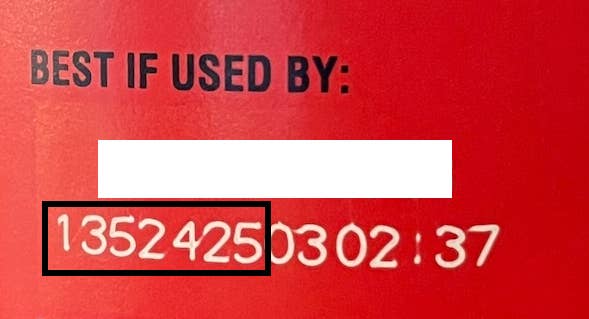 "Best if used by" on a label with the lot number highlighted