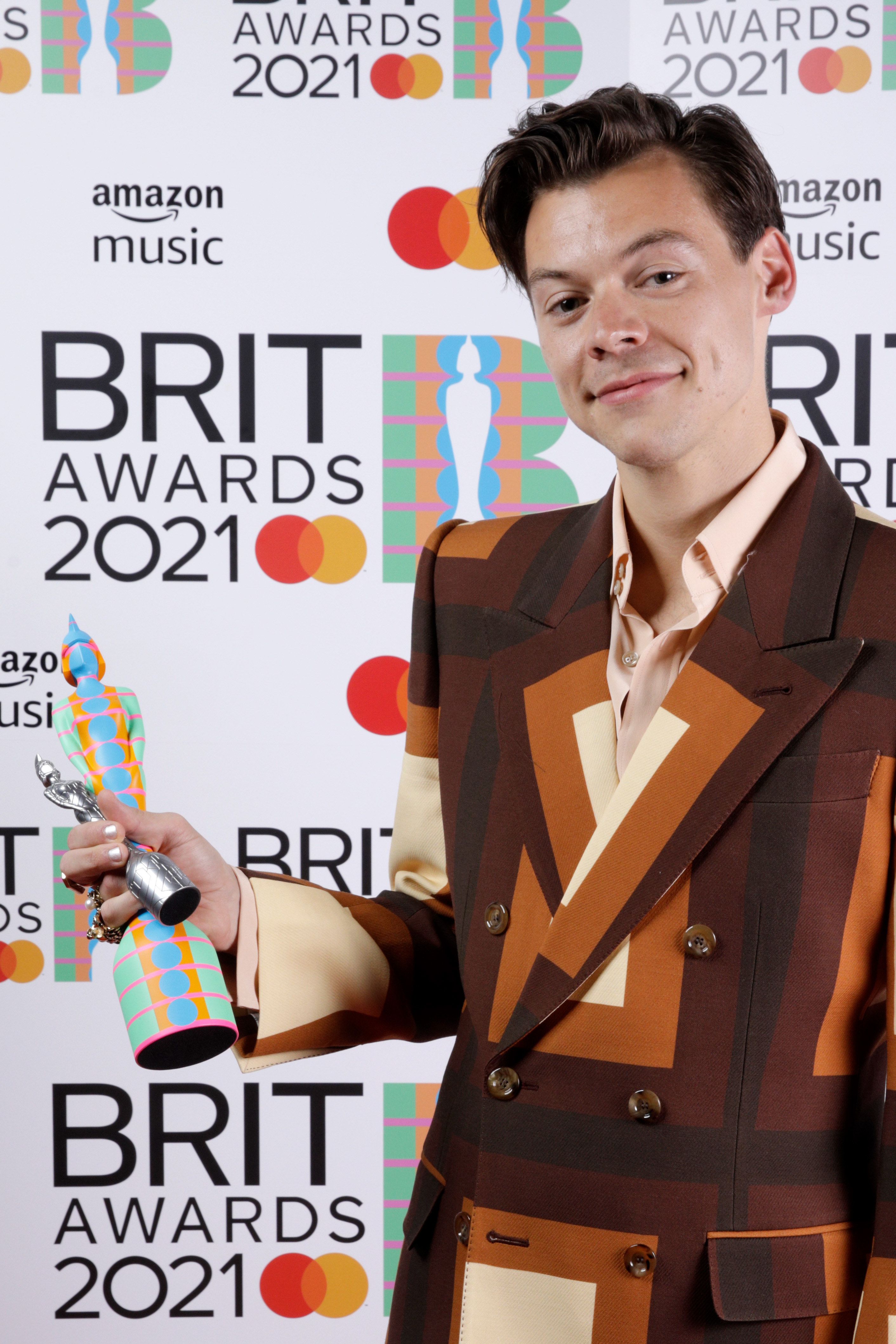 Closeup of Harry Styles at the Brit awards