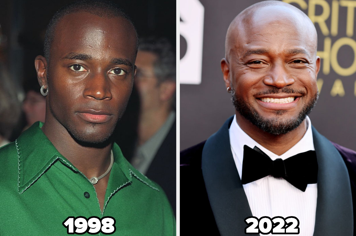 Taye Diggs is pictured at the Chelsea West Cinema in 1998 and on the right at the 27th Annual Critics Choice Awards at Fairmont Century Plaza in 2022