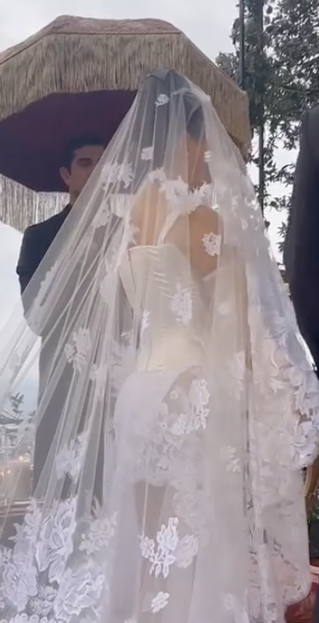 Closeup of Kourtney Kardashian&#x27;s wedding dress