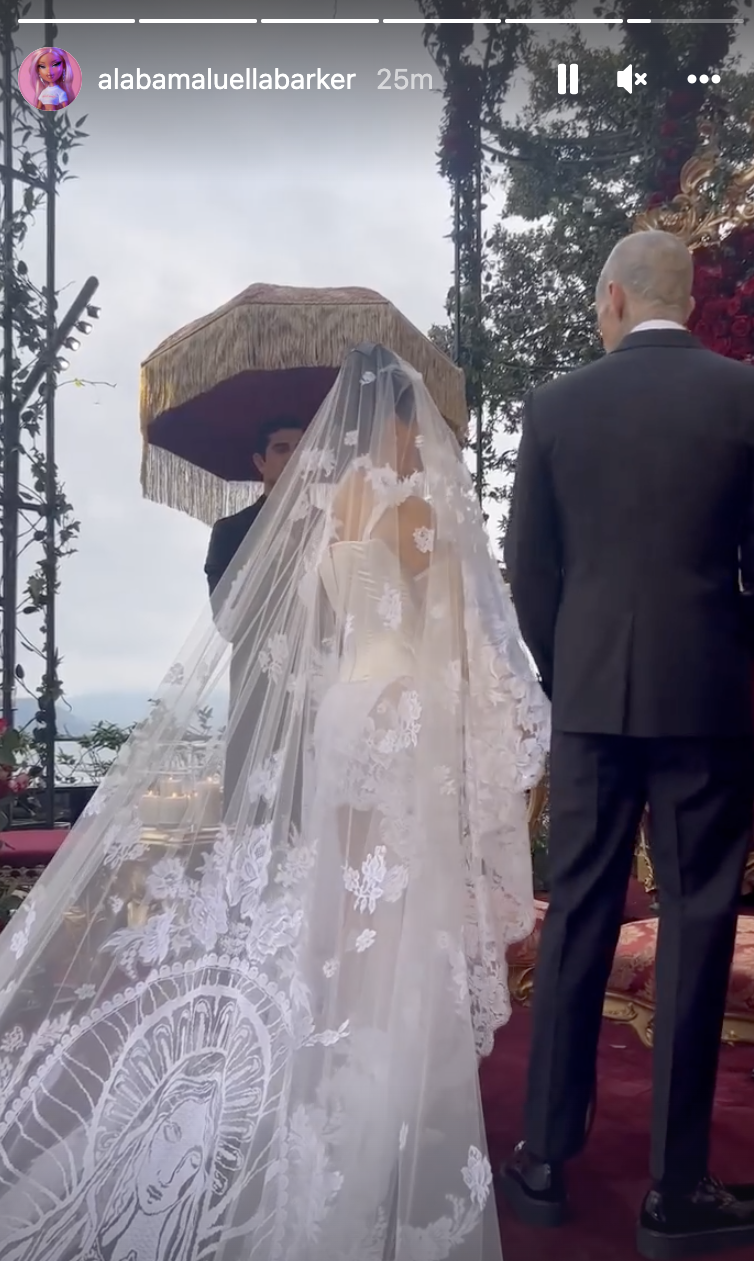 Screenshot from video of Kourtney Kardashian and Travis Barker&#x27;s wedding