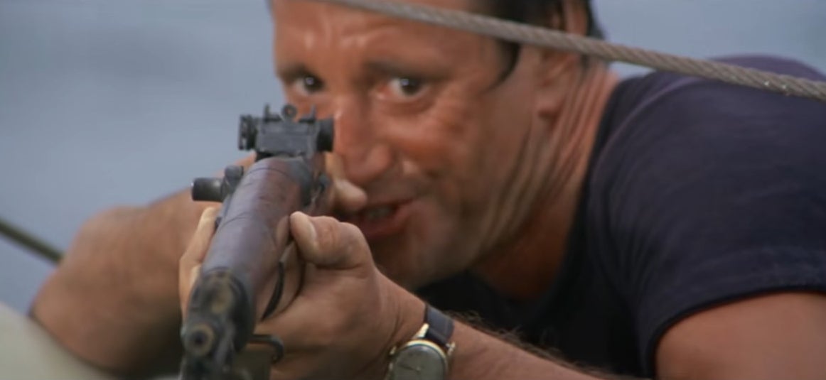Brody pointing a rifle in &quot;Jaws&quot;
