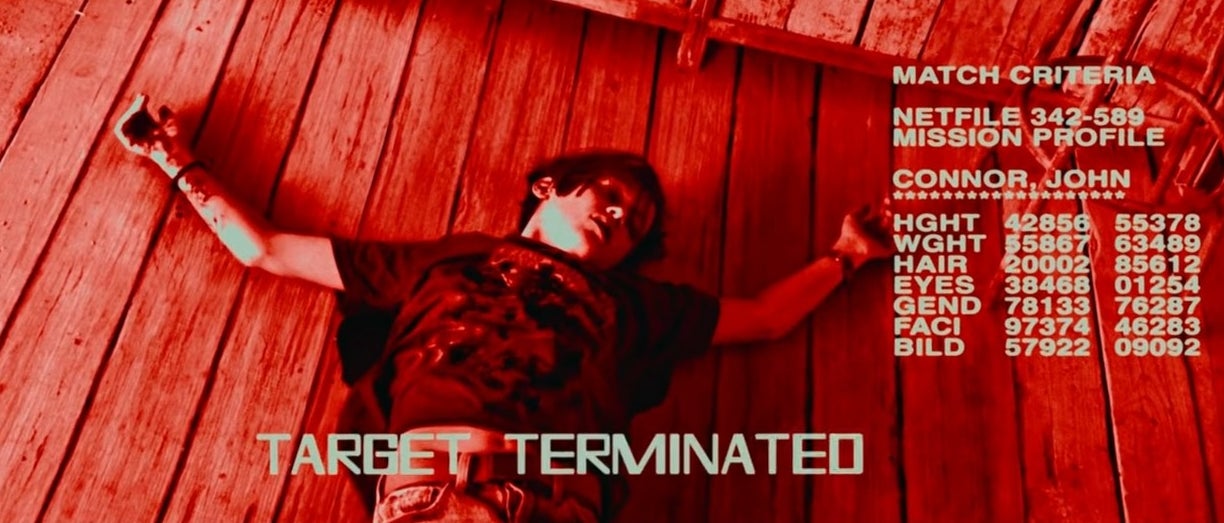 John Connor lying dead on the floor through the Terminator&#x27;s eyes in &quot;Terminator: Dark Fate&quot;