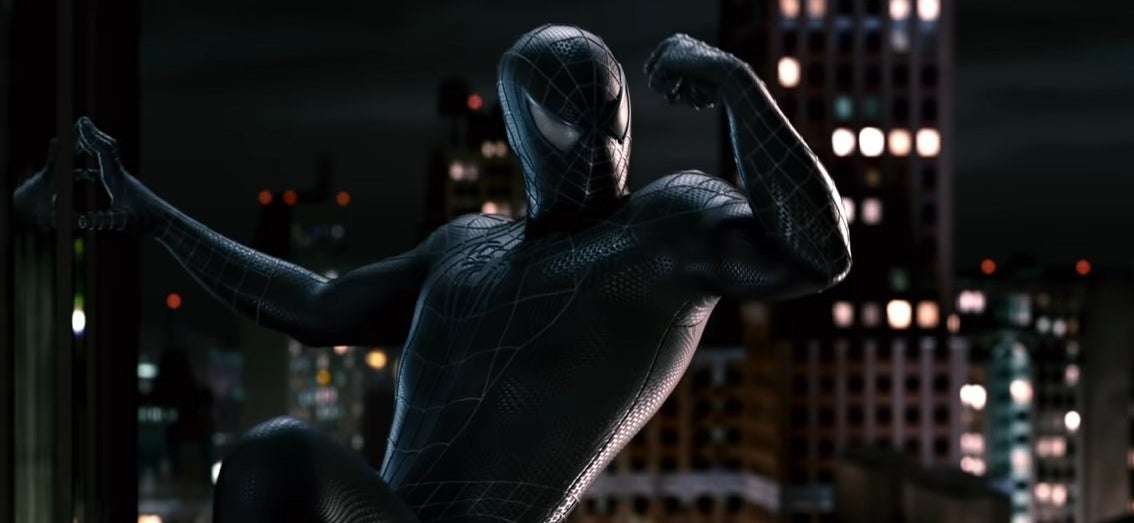 Spider-Man admiring his new black suit in &quot;Spider-Man 3&quot;