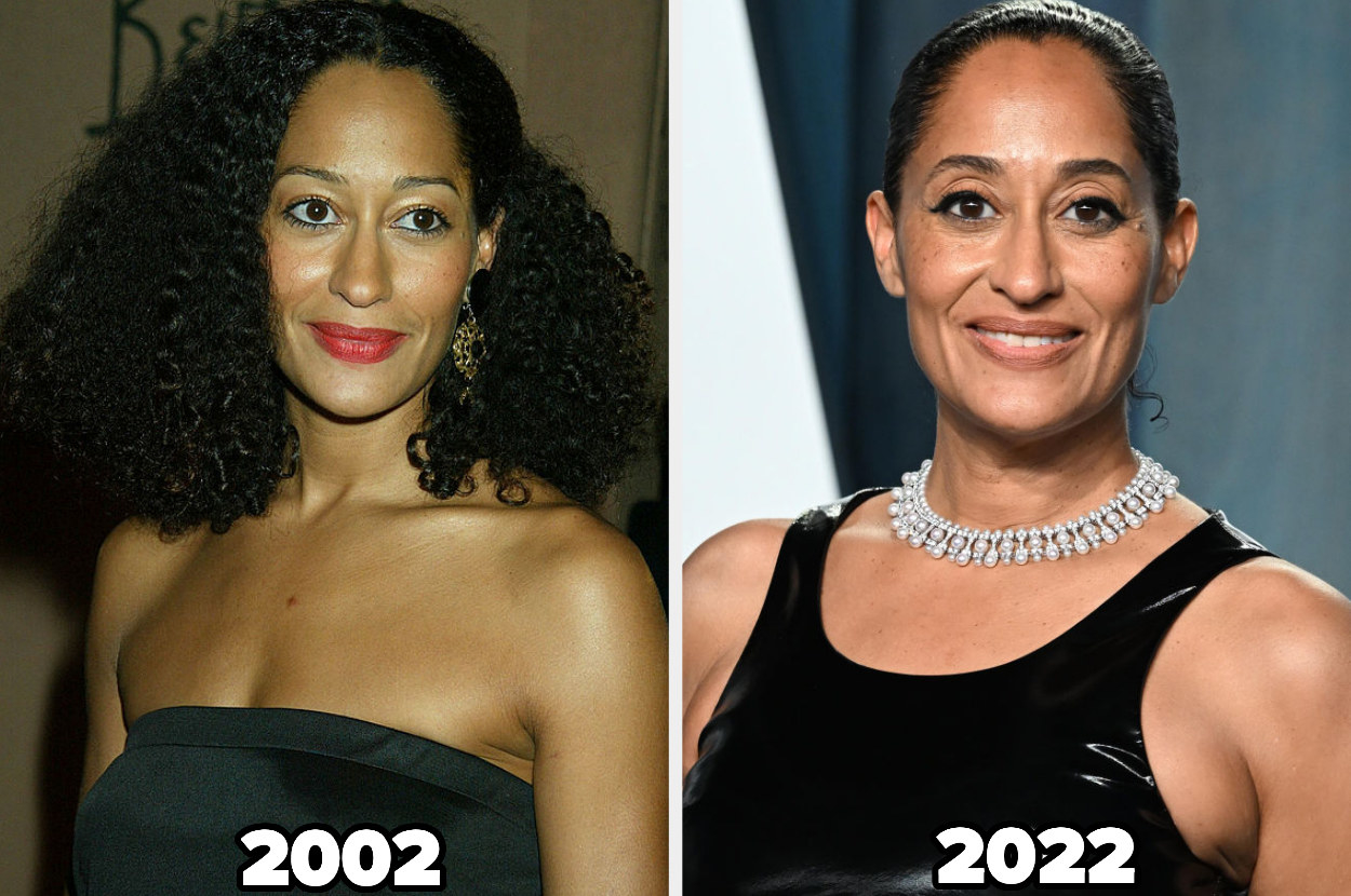 Tracee Ellis Ross at the 10th Annual Diversity Awards in 2002 and on the right at the 2022 Vanity Fair Oscar Party