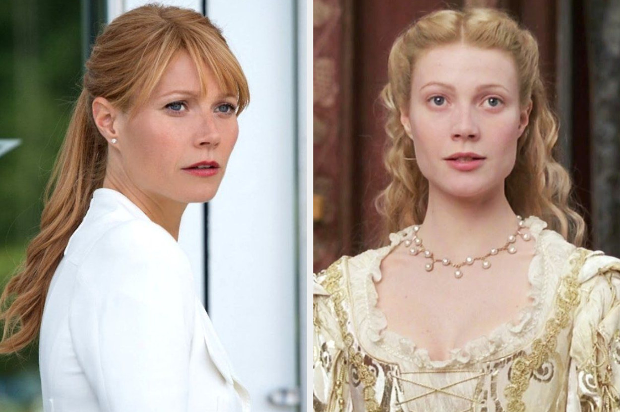 Gwyneth as Pepper Potts and in a victorian dress for Shakespeare in Love
