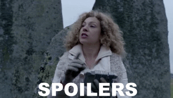 Alex Kingston putting her finger to her lips and saying &quot;Spoilers&quot;
