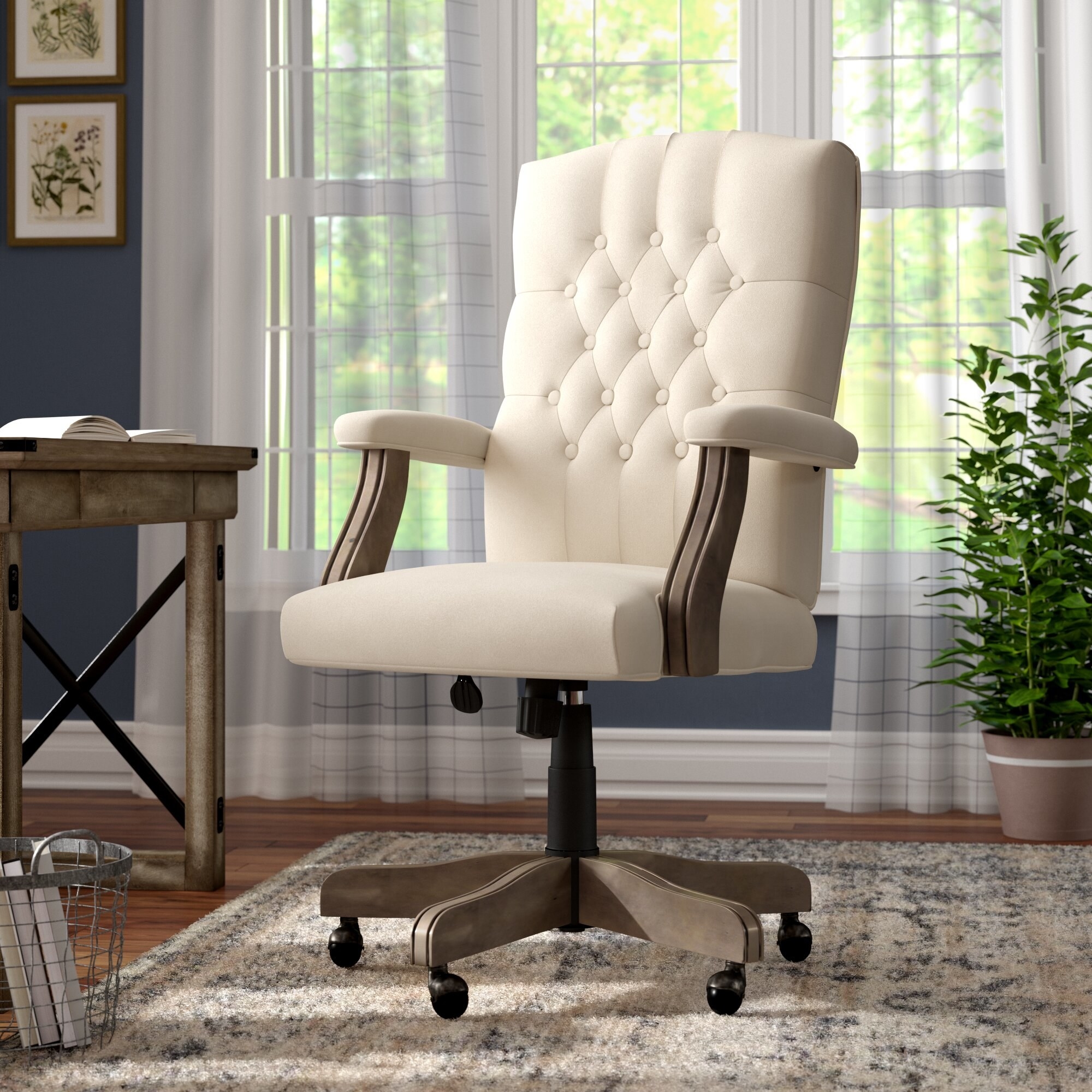 a white velvet office chair