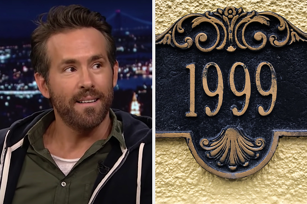 On the left, Ryan Reynolds, and on the right, a door with 1999 on a plague above it