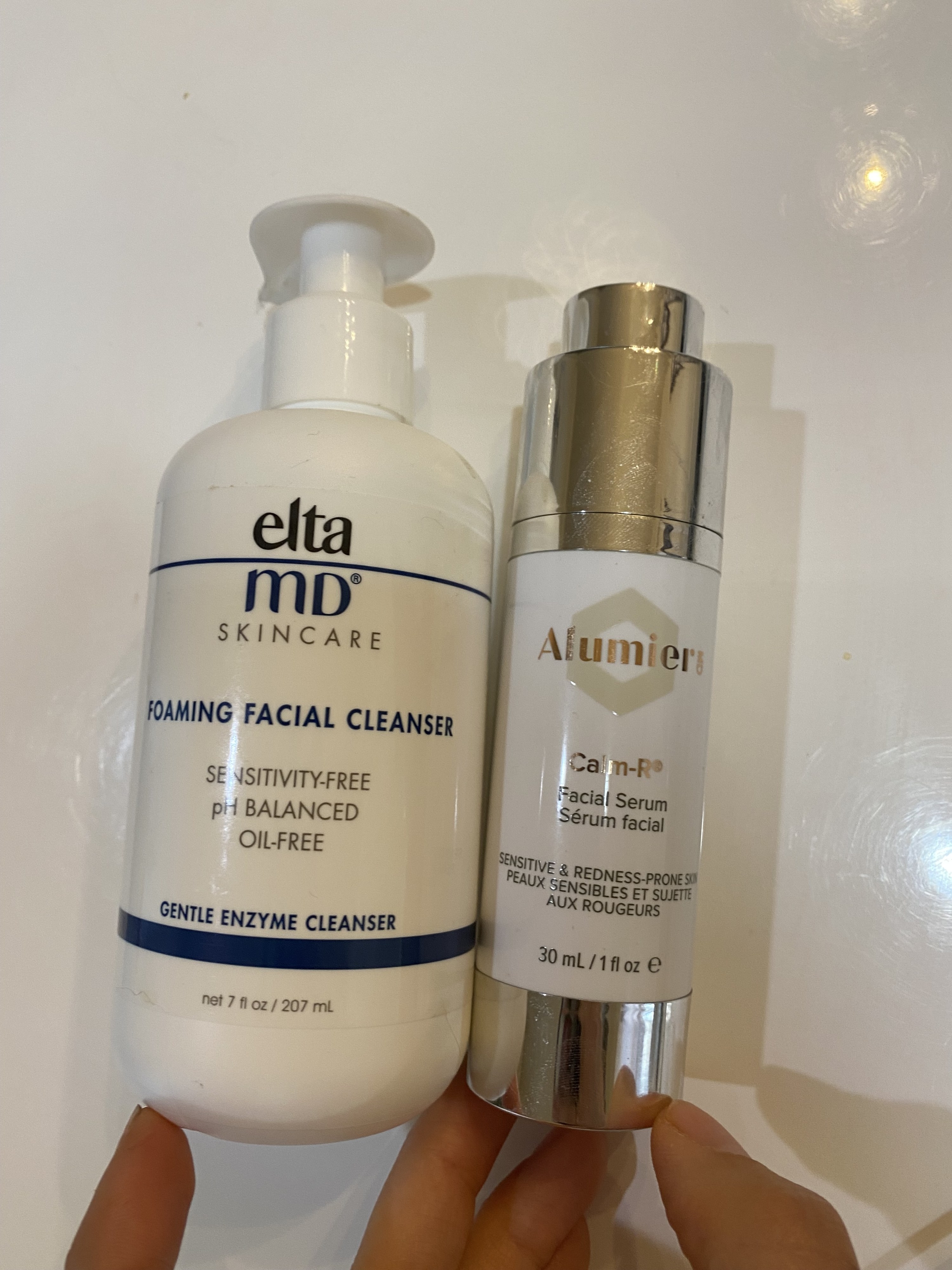 EltaMD foaming facial cleanser and Calm-R facial serum