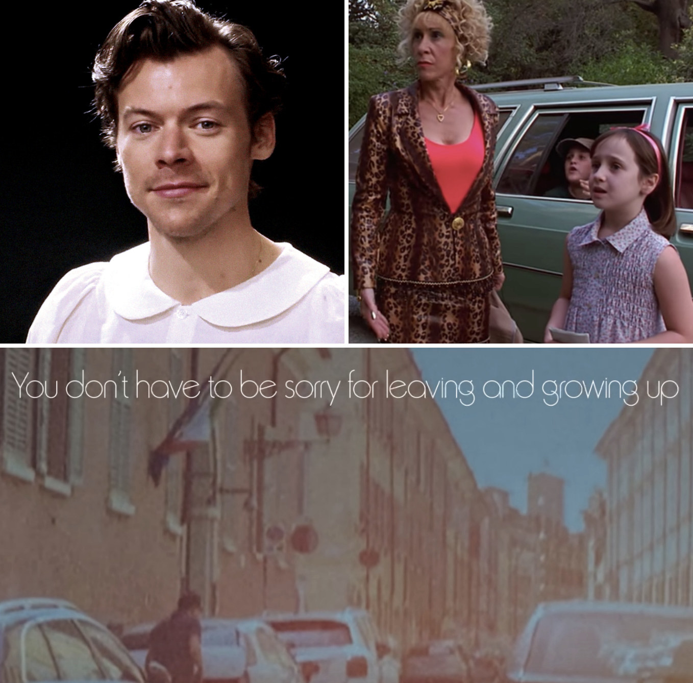 Styles in a promo for quot;Harry#x27;s Housequot; next to Matilda and Mrs. Wormwood from quot;Matildaquot;