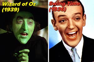 An evil witch is labeled, "Wizard of Oz 1939" with "Swing Time" cover on the right