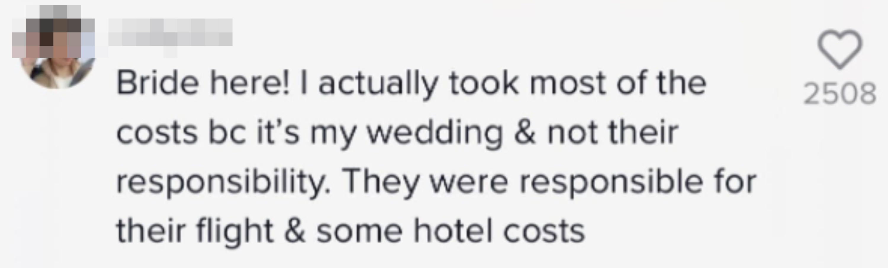bride saying she took most of the cost since it&#x27;s her wedding