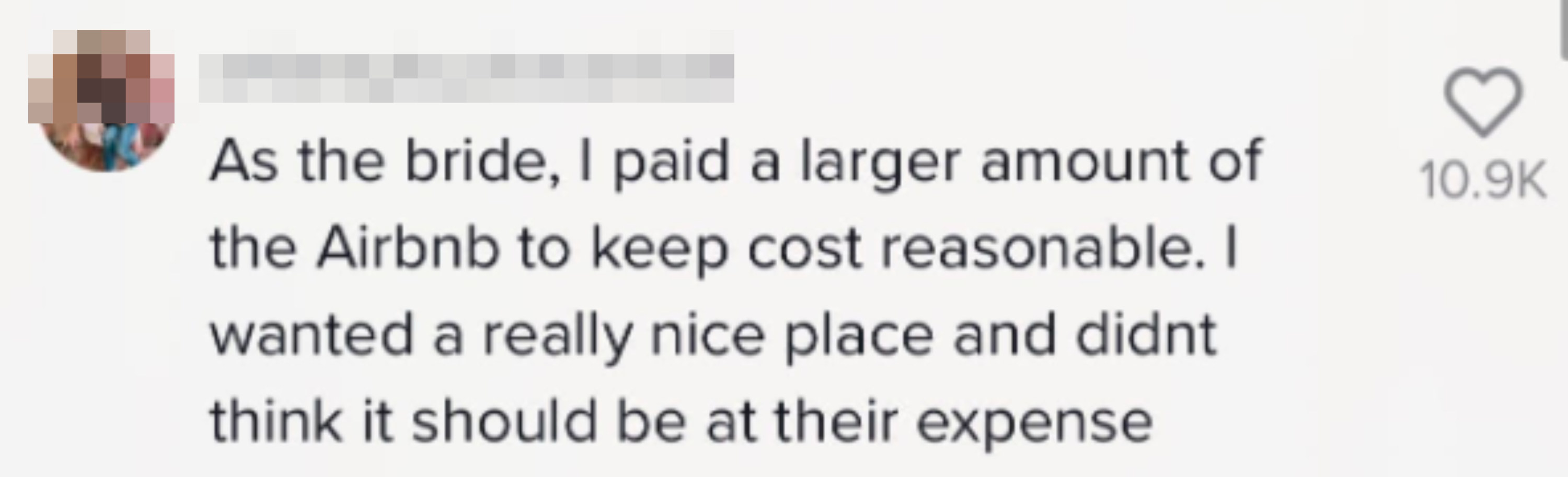 a bride saying she paid more for the Airbnb to help her party out