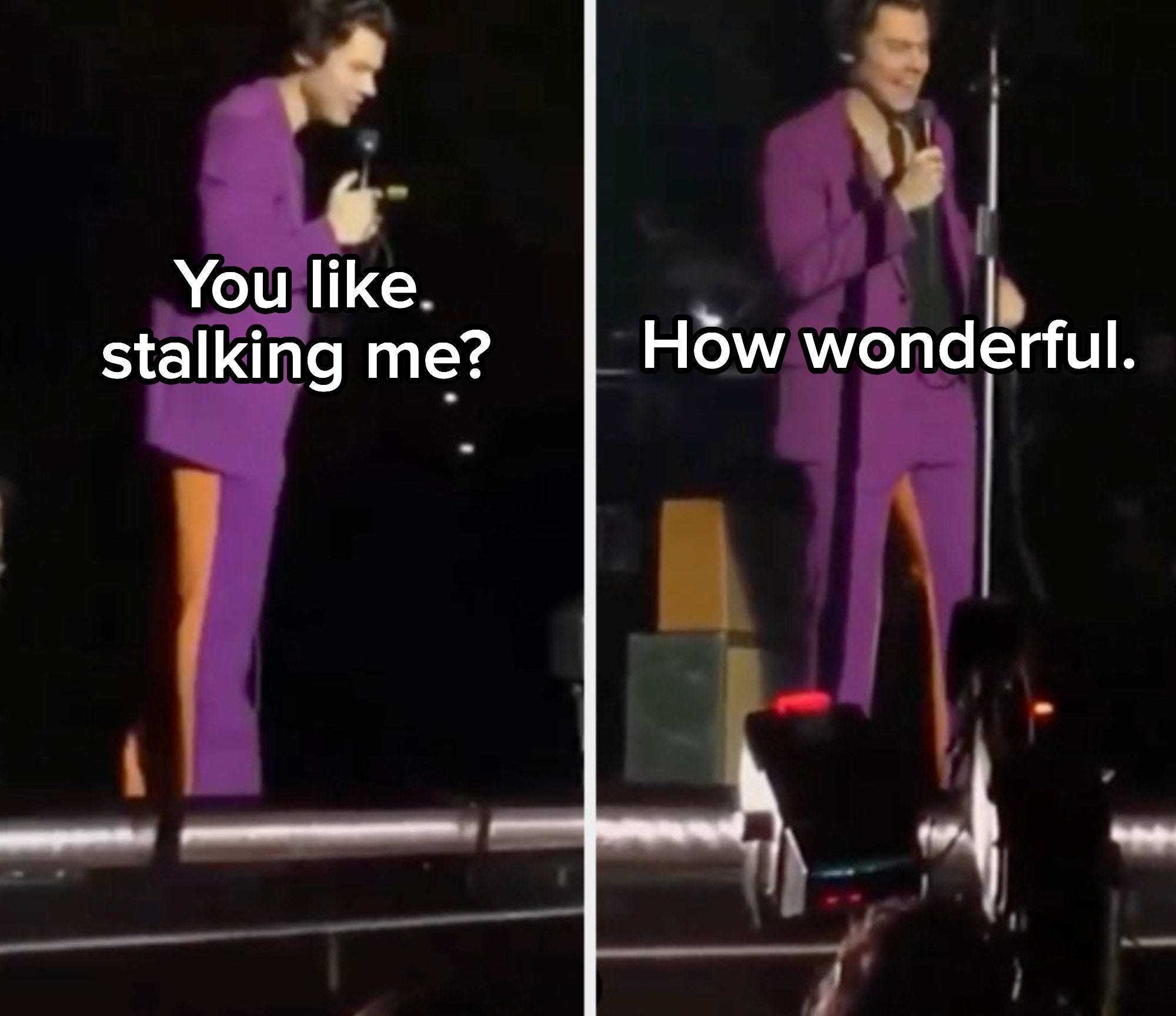 Harry Styles saying, &quot;You like stalking me? How wonderful.&quot;