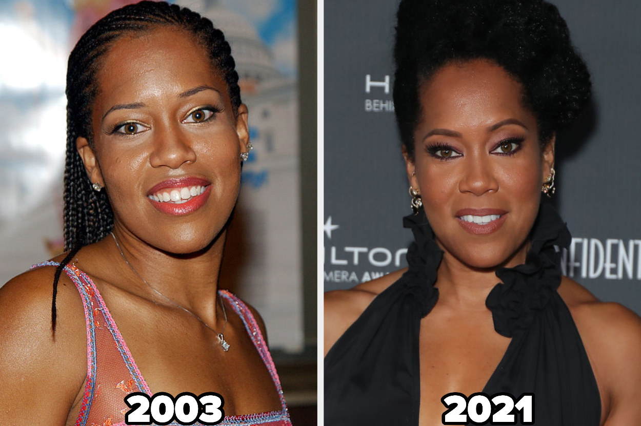 Regina King during &quot;Legally Blonde 2 Red, White &amp; Blonde&quot; in 2003 and on the right at the 11th Hamilton Behind the Camera Awards in 2021
