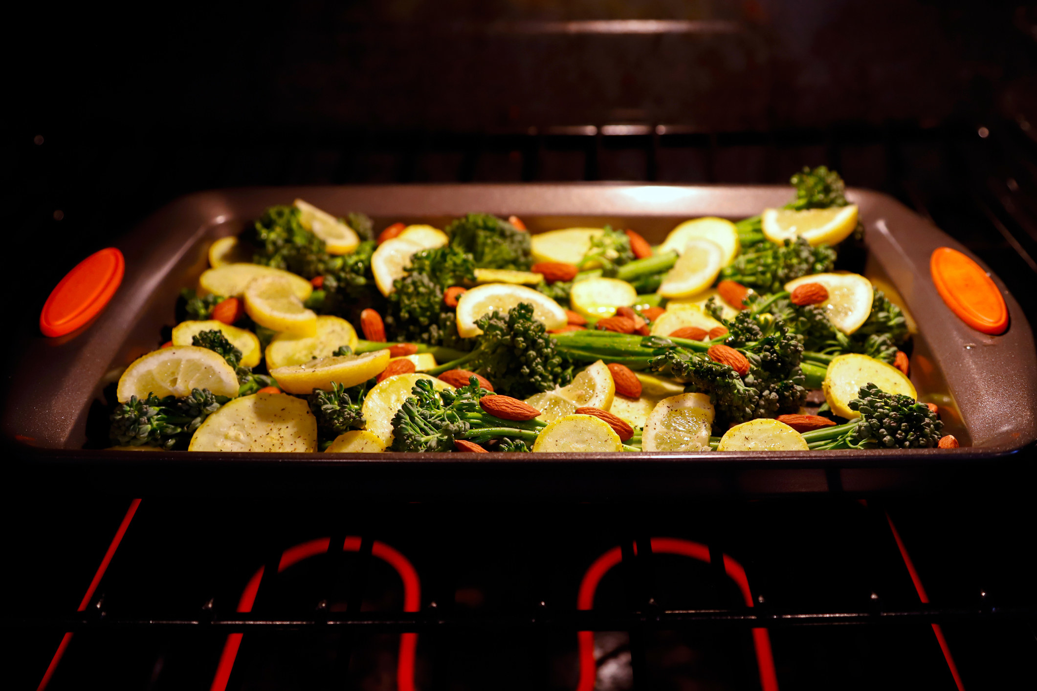 Vegetables roasting in the oven.