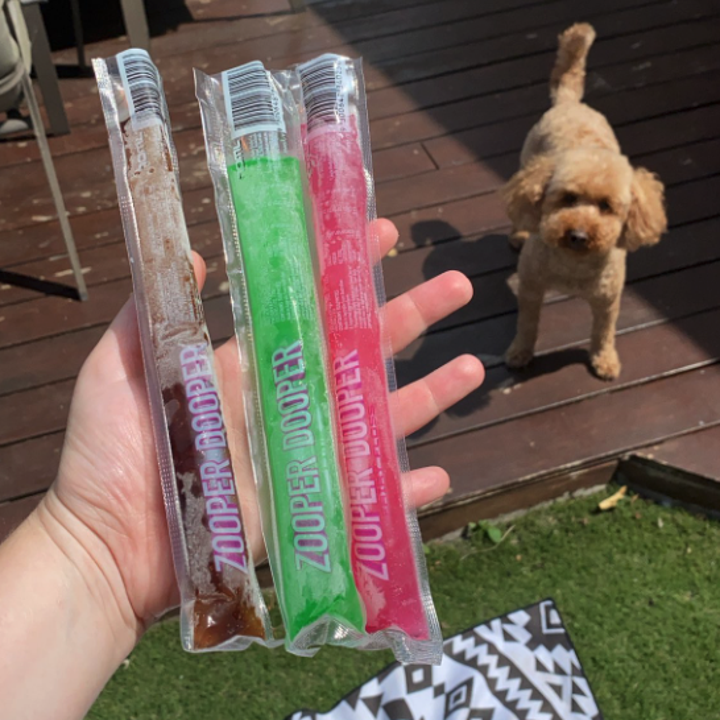 A hand holding different flavours of Zooper Doopers