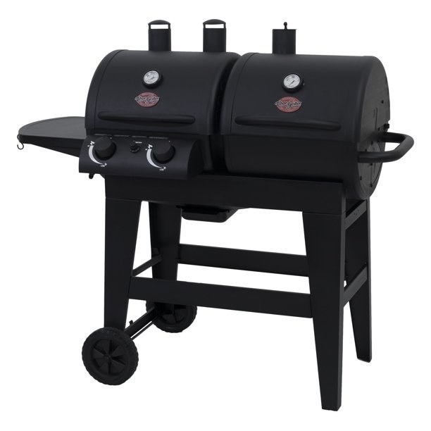 A large black gas grill