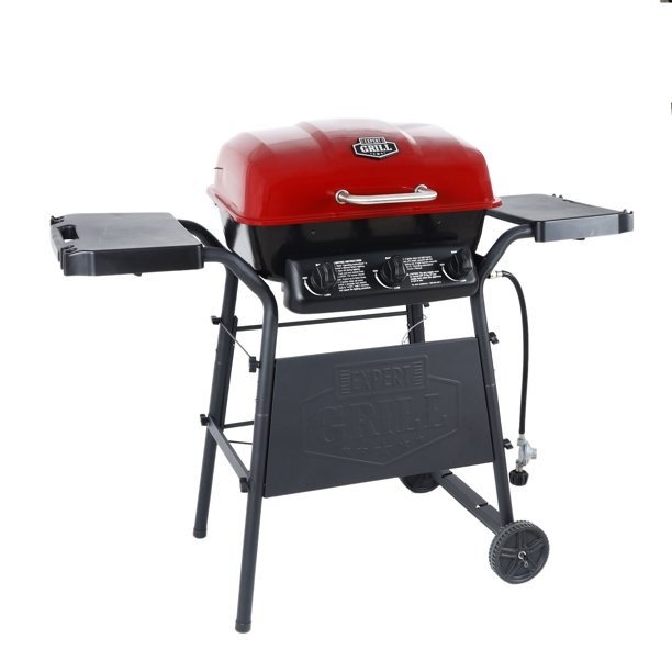 The black and red gas grill