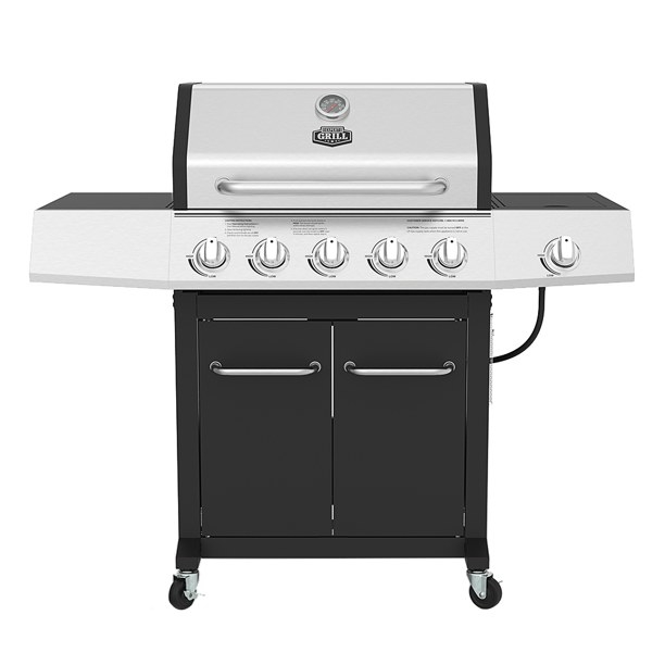 The black and chrome gas grill with a side burner