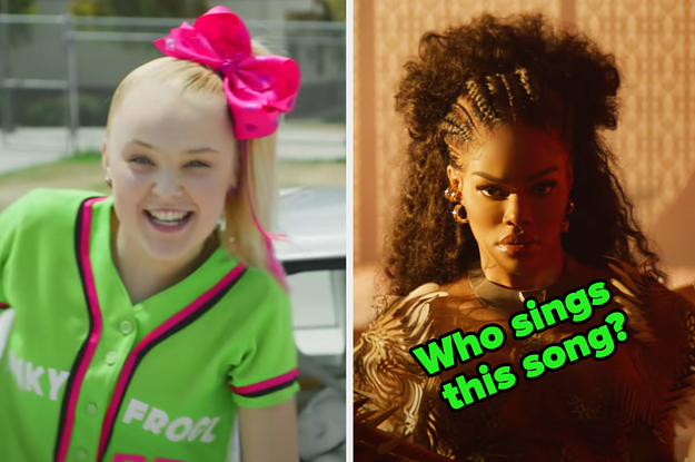 JoJo Siwa is on the left with Teyona labeled, "Who sings this song?"