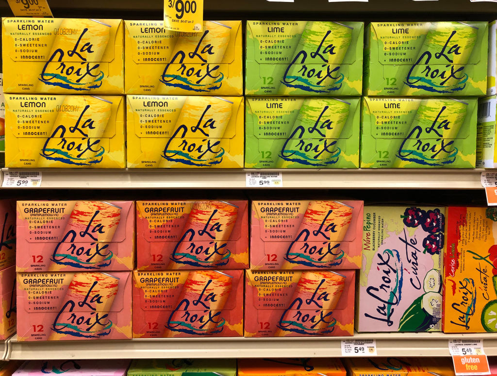 Boxes of LaCroix water at a market