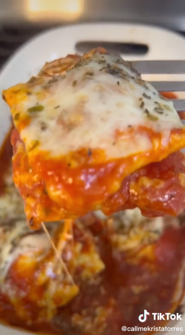 Close-up of TikTok lasagna