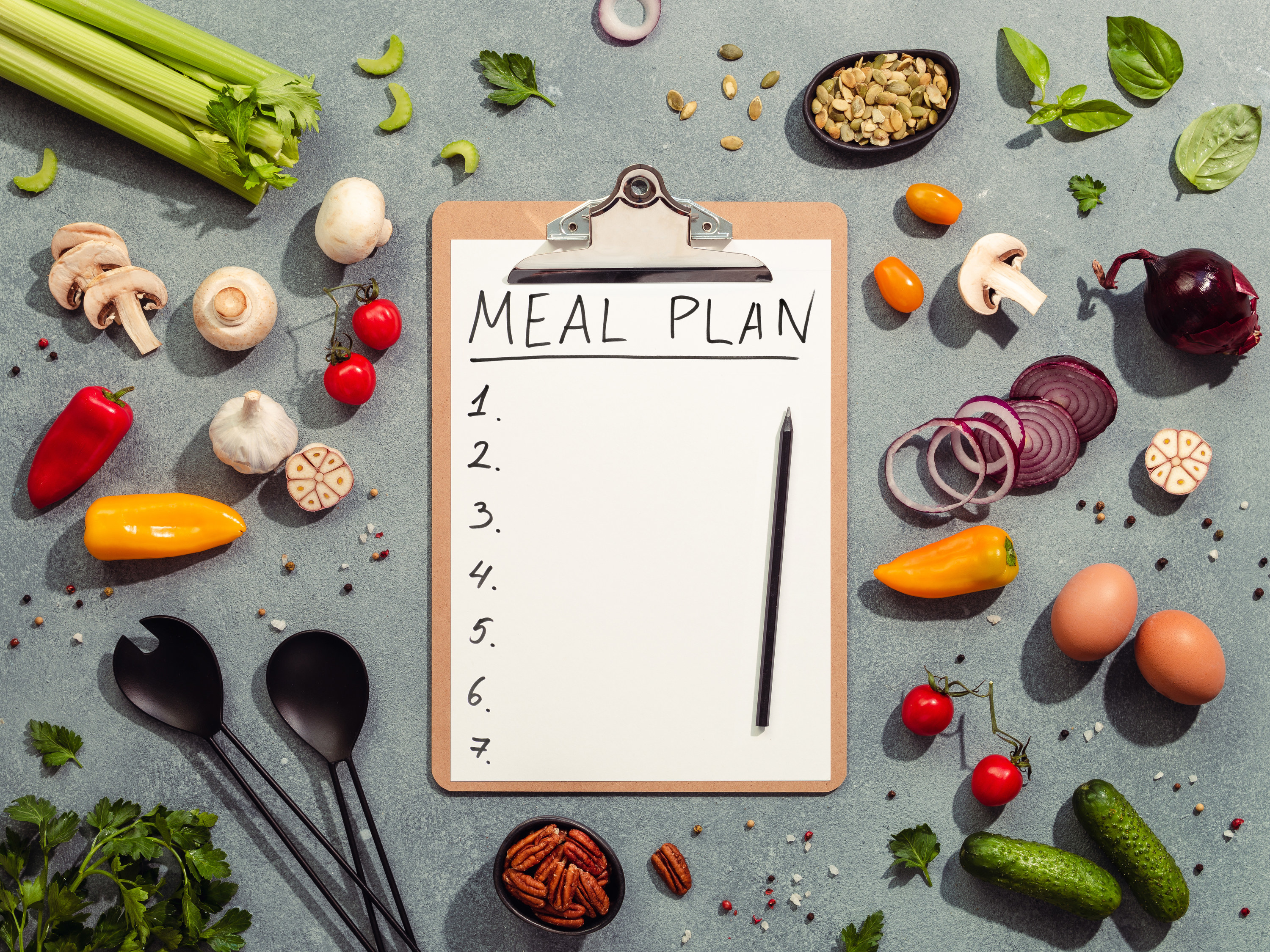 Meal plan list on a clipboard