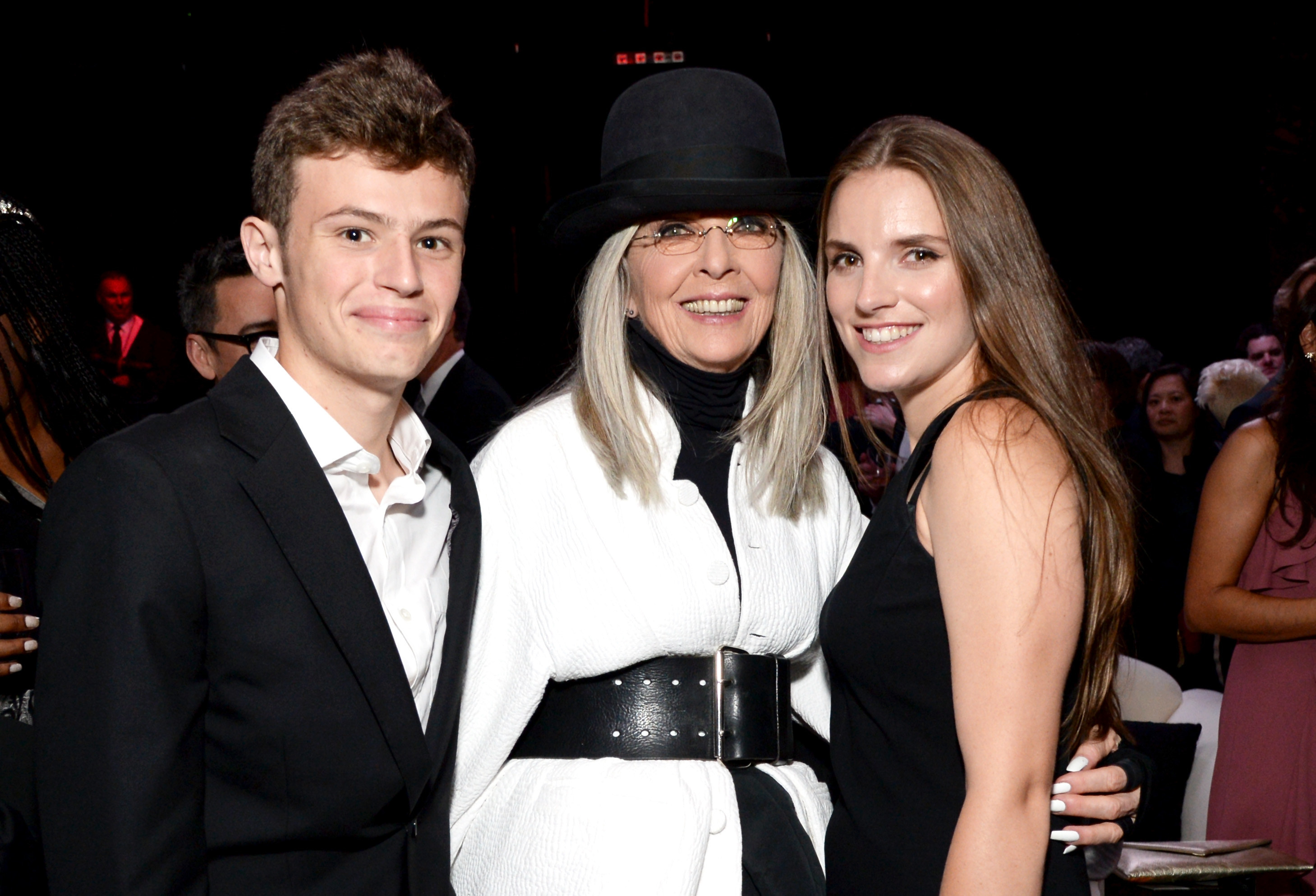 Diane Keaton and her kids, Duke and Dexter, pose at the American Film Institute&#x27;s 45th Life Achievement Award Gala after party in 2017