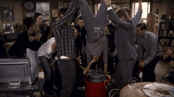 The &quot;How I Met Your Mother&quot; friends all having a party and doing a keg stand