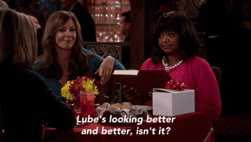Woman saying &quot;lube&#x27;s looking better and better isn&#x27;t it&quot;