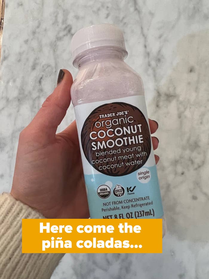 A bottle of Trader Joe's coconut smoothie