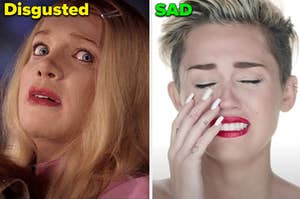 One of the White Chicks is on the left labeled, "Disgusted" with Miley Cyrus labeled, "SAD"