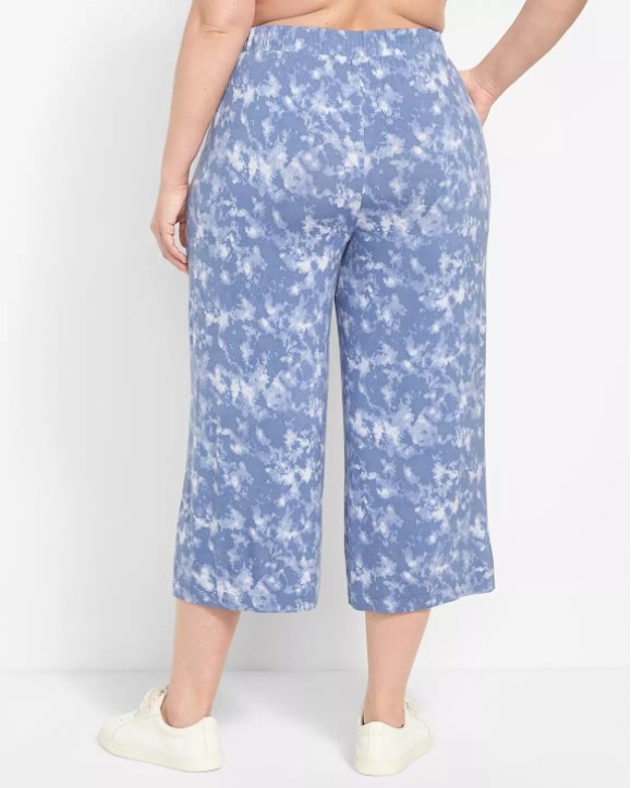 An image of a pair of wide-leg capris with a covered elastic waistband and front pockets