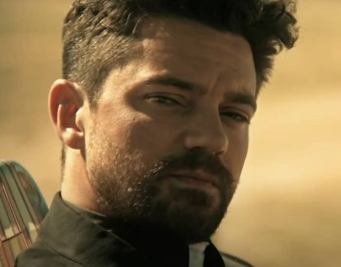Dominic Cooper as Jesse Custer talking to a kid about his abusive father